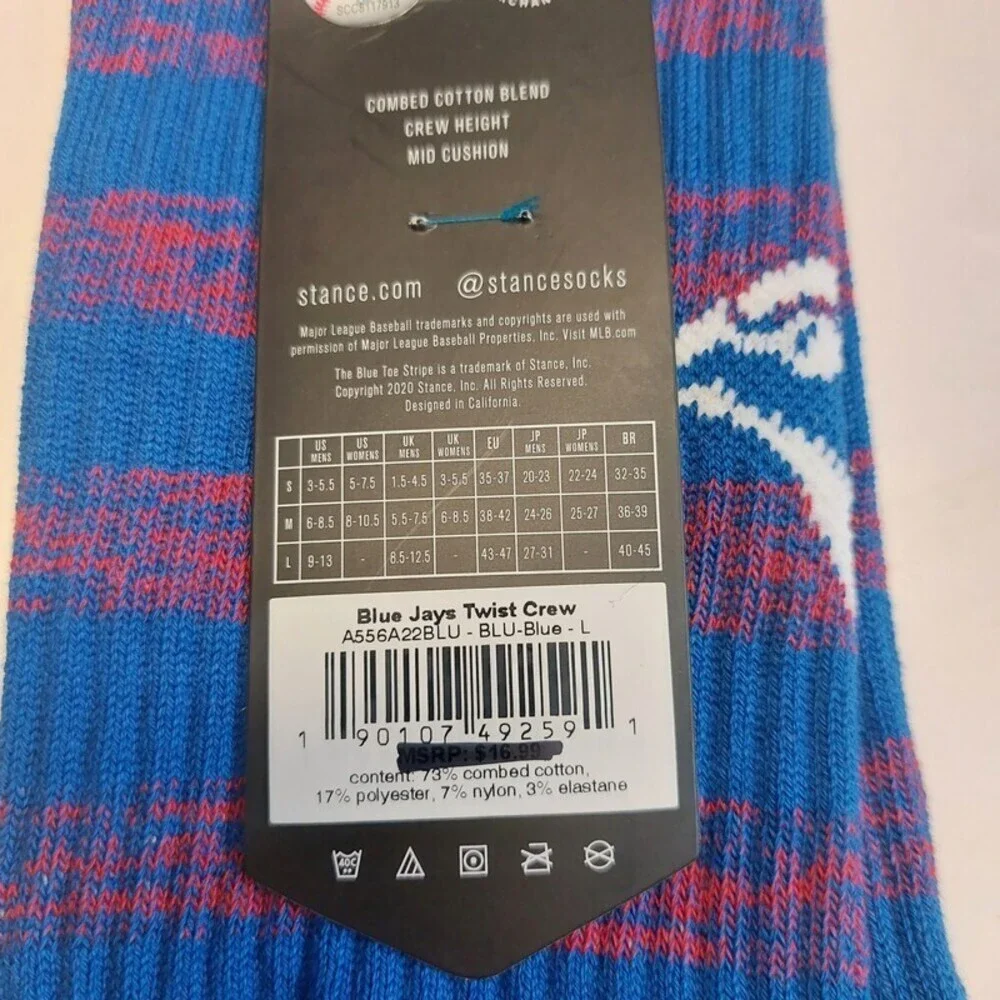Stance Blue Jays Twist Mens Shoe Size 9-13 Casual Toronto Blue Jays Crew Socks